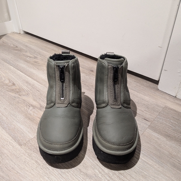 UGG Neumel Platform Zip Ankle Boots - Green Leather Fur Lining - Picture 1 of 4